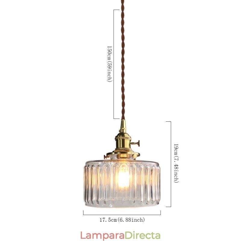 Lámpara colgante de vidrio acanalado transparente con interruptor giratorio Jelly Jar