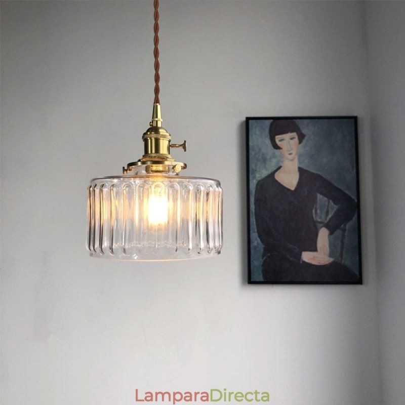 Lámpara colgante de vidrio acanalado transparente con interruptor giratorio Jelly Jar