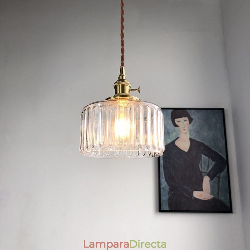 Lámpara colgante de vidrio acanalado transparente con interruptor giratorio Jelly Jar