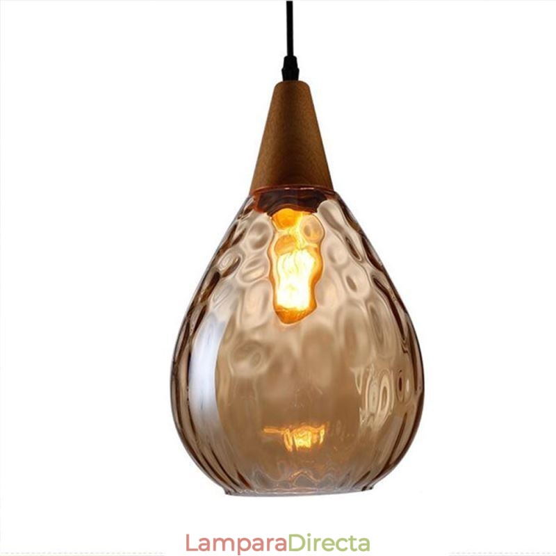 Lámpara colgante con pantalla de cristal en forma de lágrima