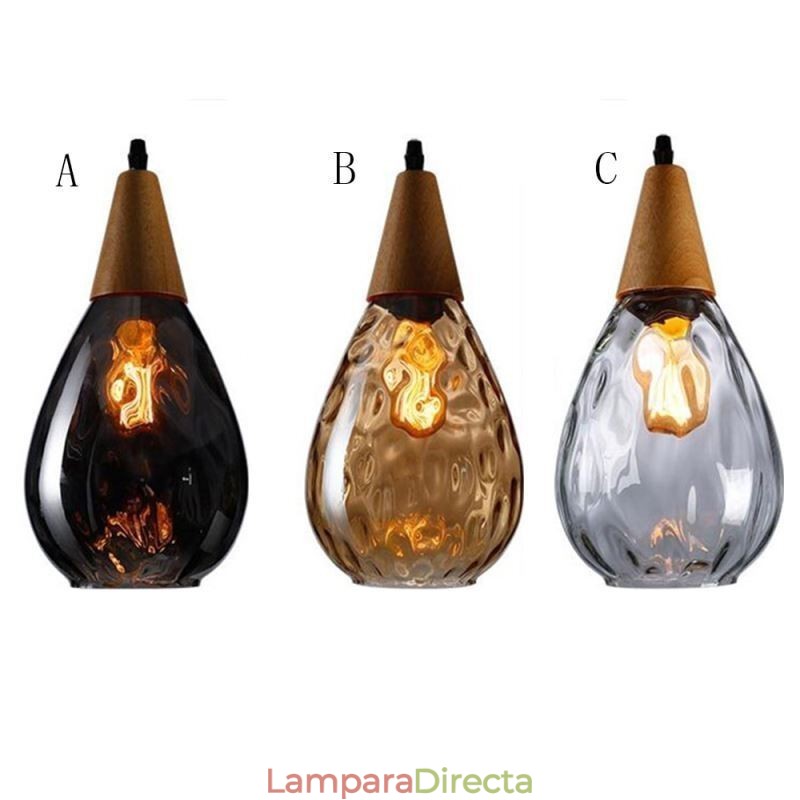 Lámpara colgante con pantalla de cristal en forma de lágrima