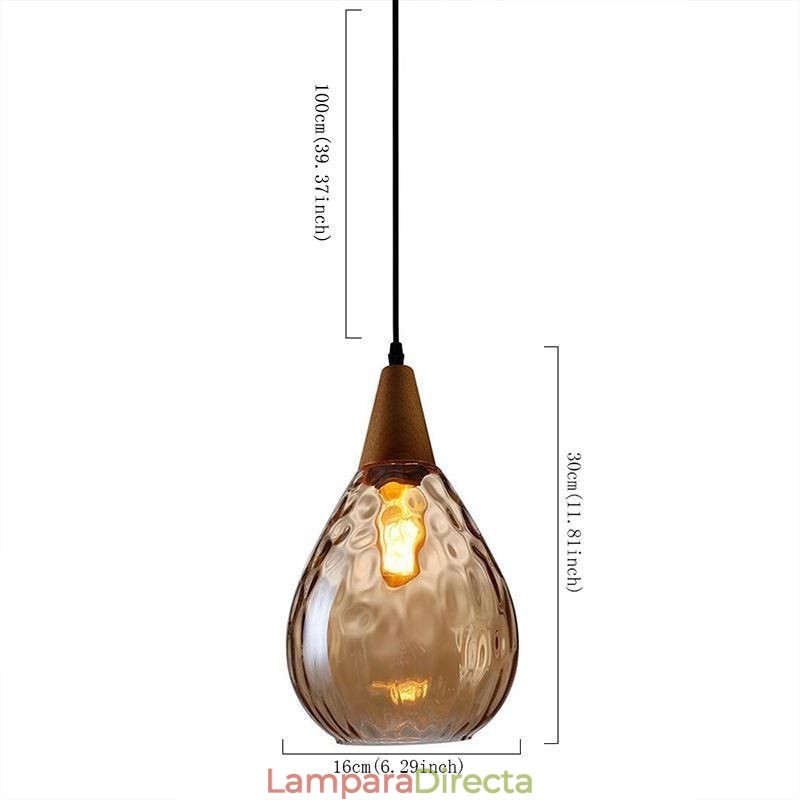 Lámpara colgante con pantalla de cristal en forma de lágrima