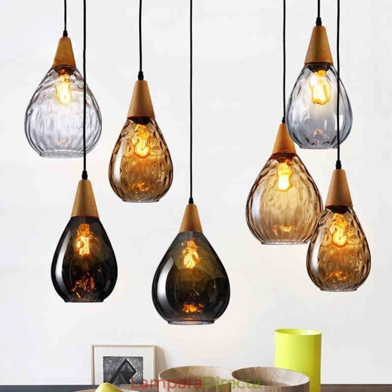 Lámpara colgante con pantalla de cristal en forma de lágrima