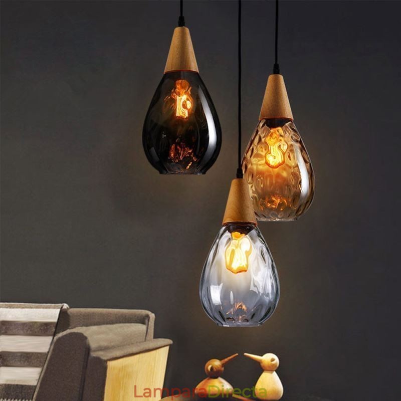 Lámpara colgante con pantalla de cristal en forma de lágrima