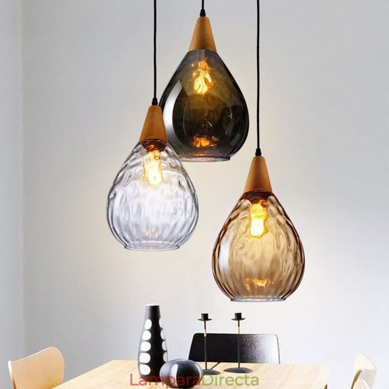 Lámpara colgante con pantalla de cristal en forma de lágrima