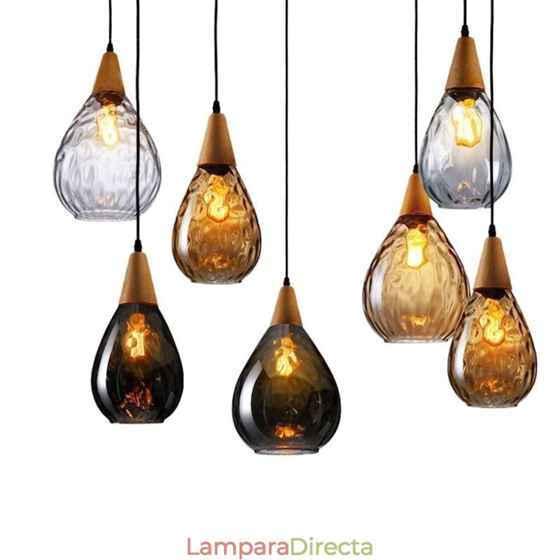 Lámpara colgante con pantalla de cristal en forma de lágrima