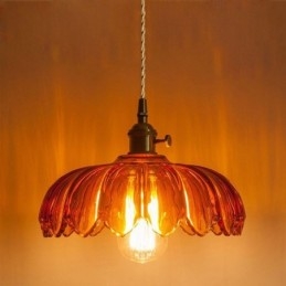 Lámpara colgante de cristal retro moderna con pantalla de flores e interruptor giratorio