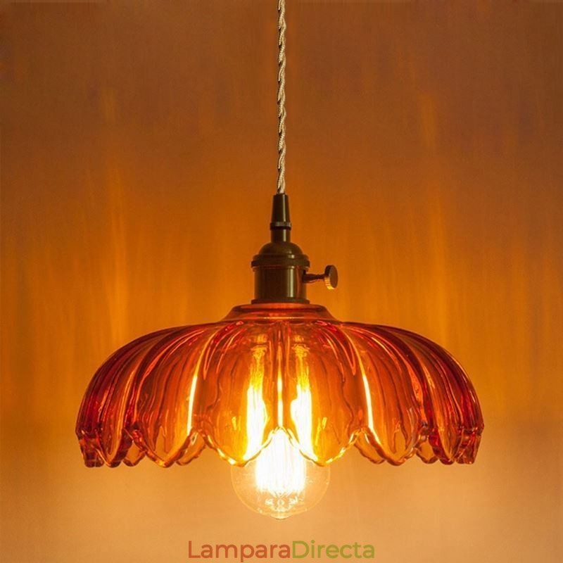 Lámpara colgante de cristal retro moderna con pantalla de flores e interruptor giratorio