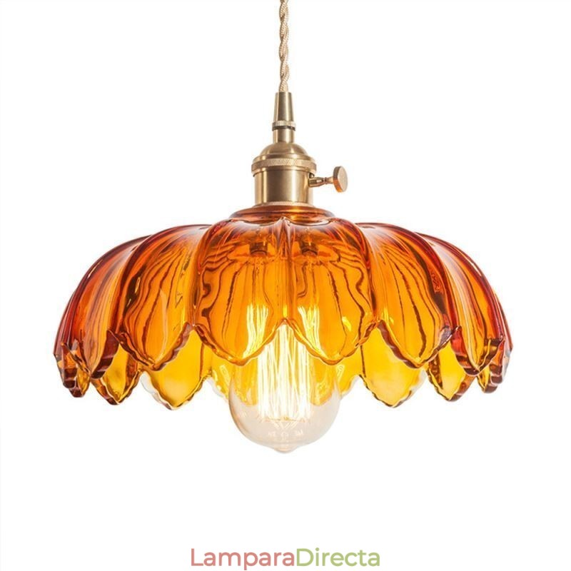 Lámpara colgante de cristal retro moderna con pantalla de flores e interruptor giratorio