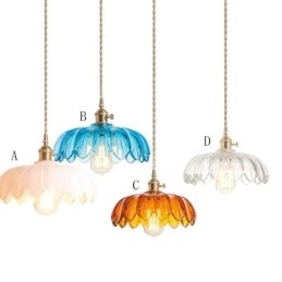 Lámpara colgante de cristal retro moderna con pantalla de flores e interruptor giratorio
