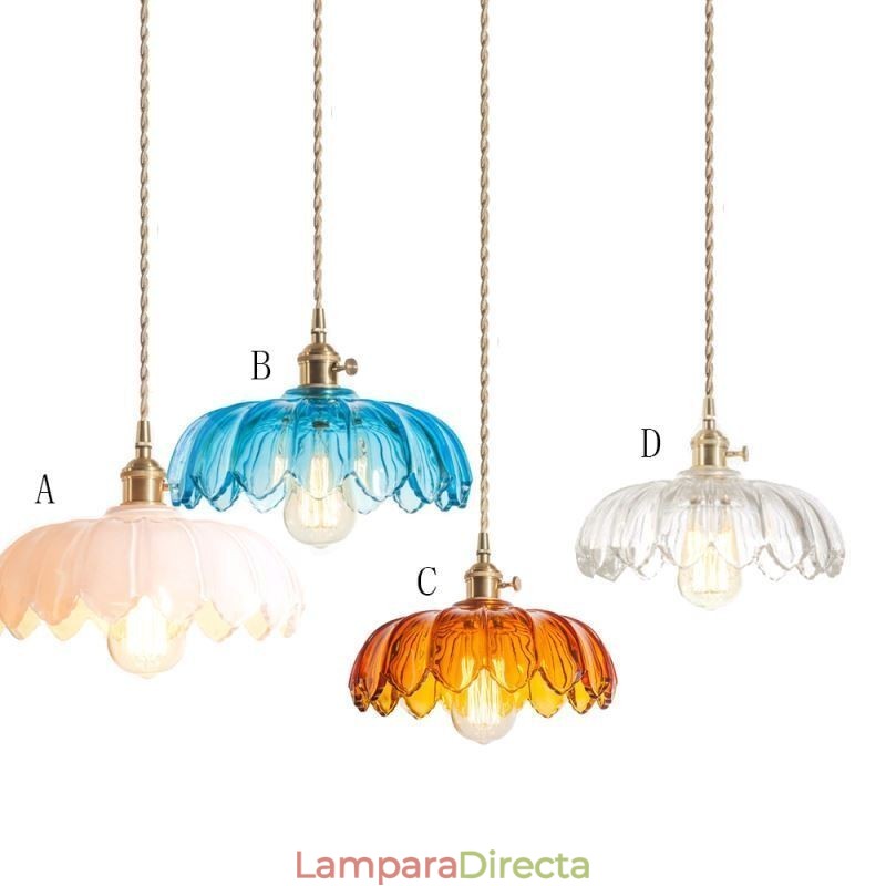 Lámpara colgante de cristal retro moderna con pantalla de flores e interruptor giratorio