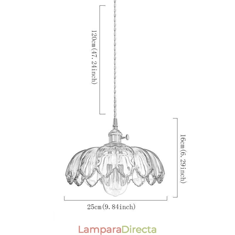Lámpara colgante de cristal retro moderna con pantalla de flores e interruptor giratorio