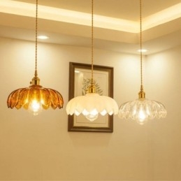 Lámpara colgante de cristal retro moderna con pantalla de flores e interruptor giratorio