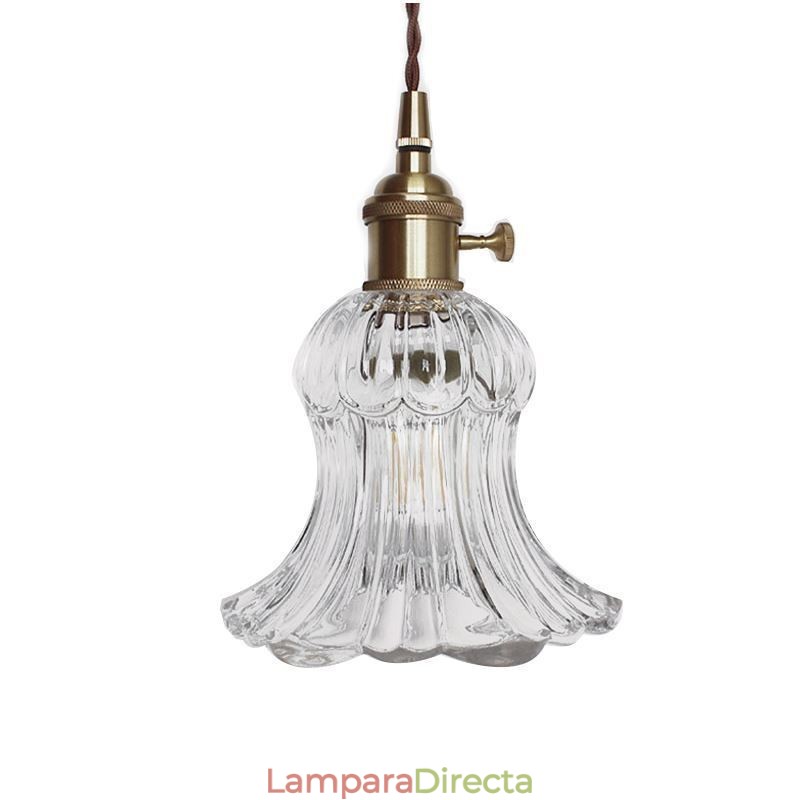 Lámpara colgante de cristal acanalado transparente con forma de flor e interruptor giratorio