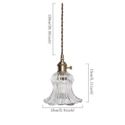 Lámpara colgante de cristal acanalado transparente con forma de flor e interruptor giratorio