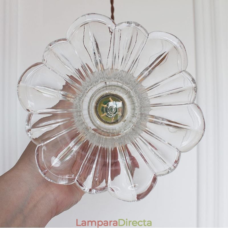 Lámpara colgante de cristal acanalado transparente con forma de flor e interruptor giratorio