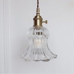 Lámpara colgante de cristal acanalado transparente con forma de flor e interruptor giratorio