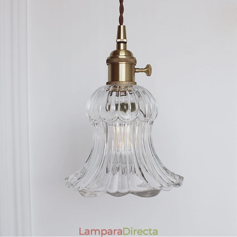 Lámpara colgante de cristal acanalado transparente con forma de flor e interruptor giratorio