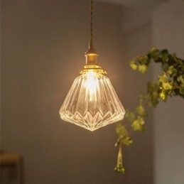 Lámpara colgante de cristal acanalado con forma de diamante transparente