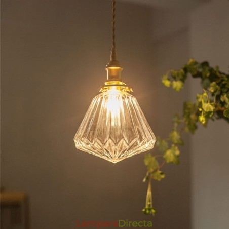 Lámpara colgante de cristal acanalado con forma de diamante transparente Lámpara colgante de cristal acanalado con forma de diamante transparente