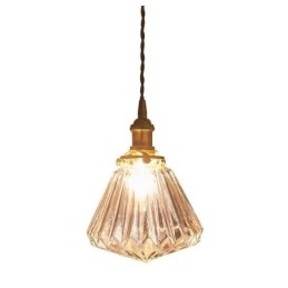 Lámpara colgante de cristal acanalado con forma de diamante transparente