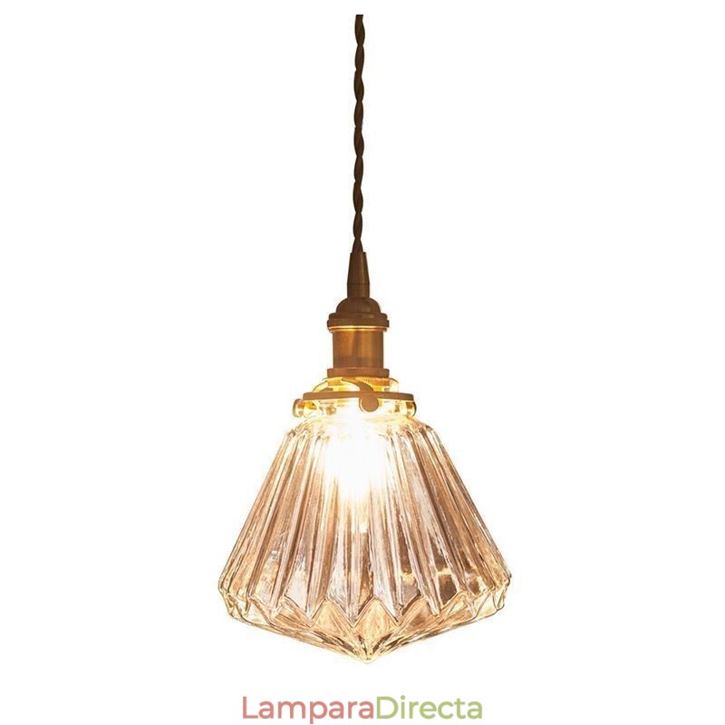Lámpara colgante de cristal acanalado con forma de diamante transparente