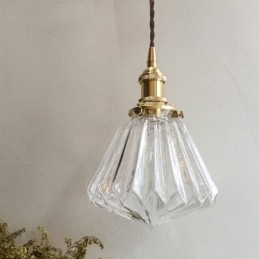 Lámpara colgante de cristal acanalado con forma de diamante transparente