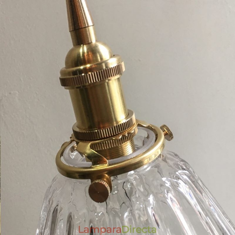 Lámpara colgante de cristal acanalado con forma de diamante transparente