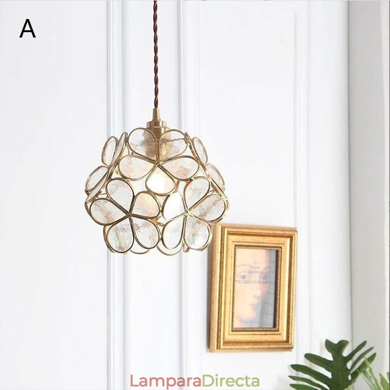 Lámpara colgante creativa nórdica de cristal para el hogar, lámpara de noche con forma de pétalo