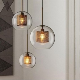 Lámpara colgante nórdica de cristal para el hogar, lámpara redonda con forma de bola, lámpara de noche