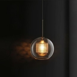 Lámpara colgante nórdica de cristal para el hogar, lámpara redonda con forma de bola, lámpara de noche