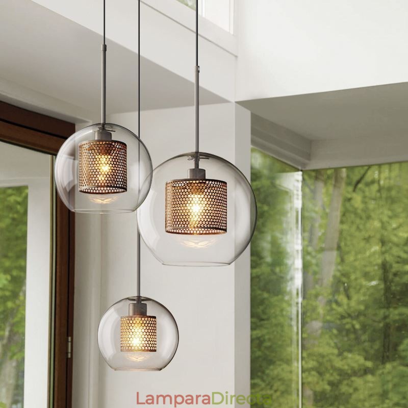 Lámpara colgante nórdica de cristal para el hogar, lámpara redonda con forma de bola, lámpara de noche