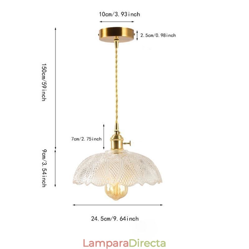 Lámpara de techo grande de vidrio acanalado transparente, iluminación para el hogar con interruptor giratorio, luz cálida y relajante.