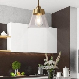 Lámpara colgante retro nórdica con pantalla de cristal, iluminación para el hogar, soporte de latón.
