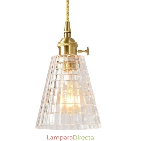 Lámpara colgante cuadrada de latón con vidrio acanalado transparente e interruptor giratorio Lámpara colgante cuadrada de latón con vidrio acanalado transparente e interruptor giratorio