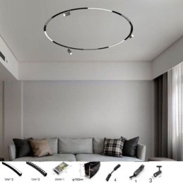 Foco de riel magnético circular empotrado, luz decorativa de 150 cm