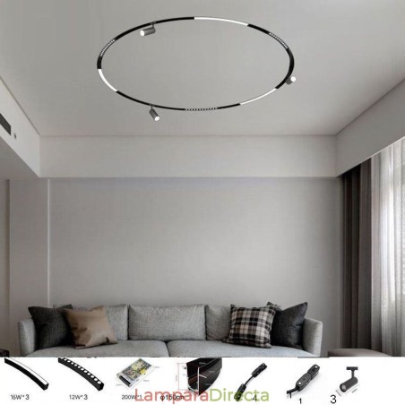 Foco de riel magnético circular empotrado, luz decorativa de 150 cm Foco de riel magnético circular empotrado, luz decorativa de 150 cm