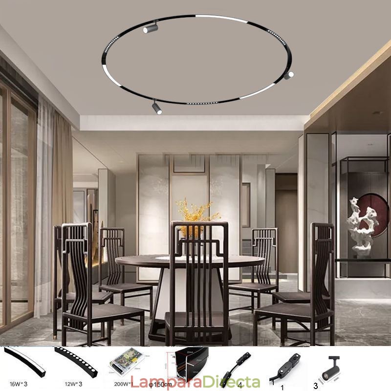 Foco de riel magnético circular empotrado, luz decorativa de 150 cm