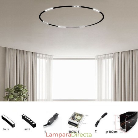 Foco de riel circular magnético empotrado, luz decorativa de 100 cm Foco de riel circular magnético empotrado, luz decorativa de 100 cm