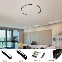 Foco de riel magnético circular empotrado, luz decorativa de 80 cm