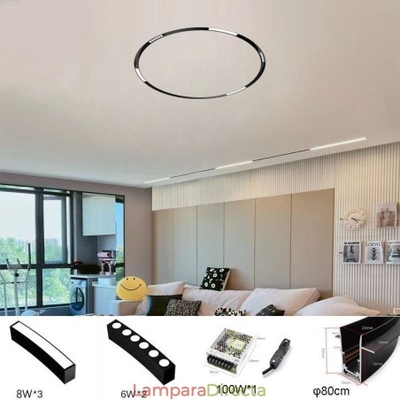 Foco de riel magnético circular empotrado, luz decorativa de 80 cm Foco de riel magnético circular empotrado, luz decorativa de 80 cm