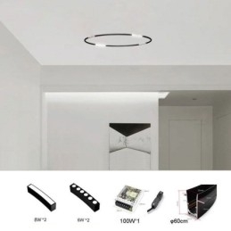 Foco de riel circular magnético empotrable, luz decorativa de 60 cm