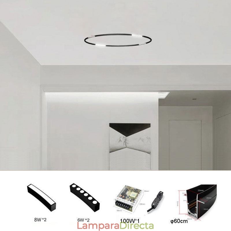 Foco de riel circular magnético empotrable, luz decorativa de 60 cm