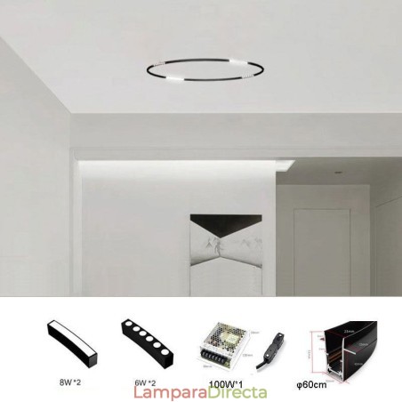Foco de riel circular magnético empotrable, luz decorativa de 60 cm Foco de riel circular magnético empotrable, luz decorativa de 60 cm