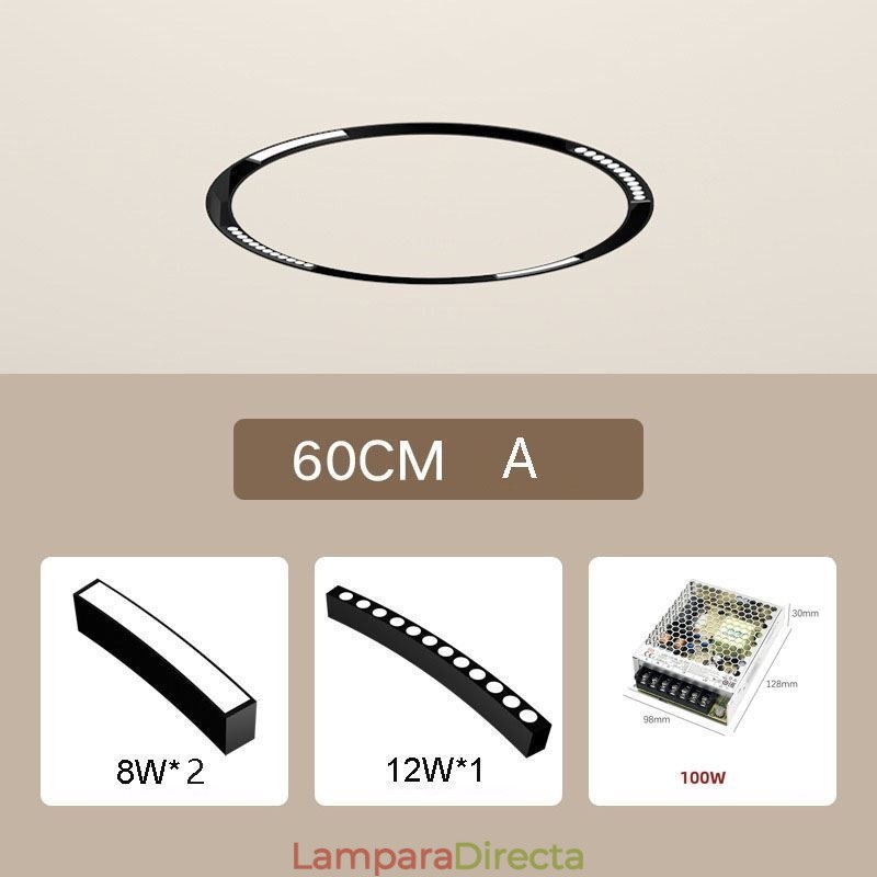 Foco de riel circular magnético empotrable, luz decorativa de 60 cm
