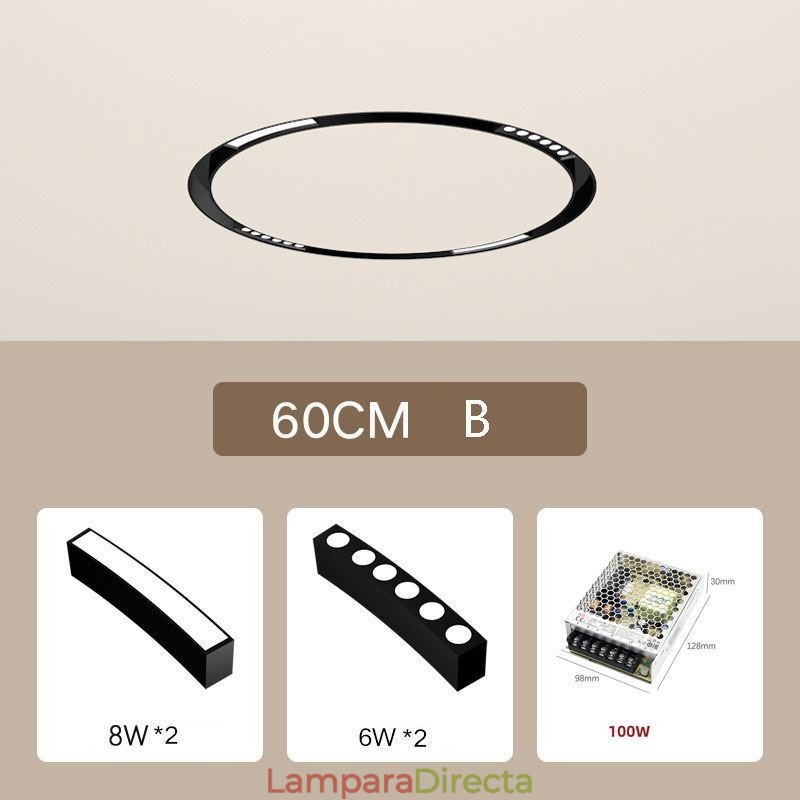 Foco de riel circular magnético empotrable, luz decorativa de 60 cm