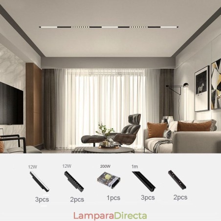 Foco de riel magnético empotrado, luz decorativa, 3 m, 36 V Foco de riel magnético empotrado, luz decorativa, 3 m, 36 V