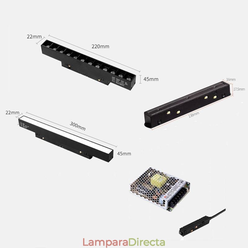 Foco de riel magnético empotrado, luz decorativa, 3 m, 36 V