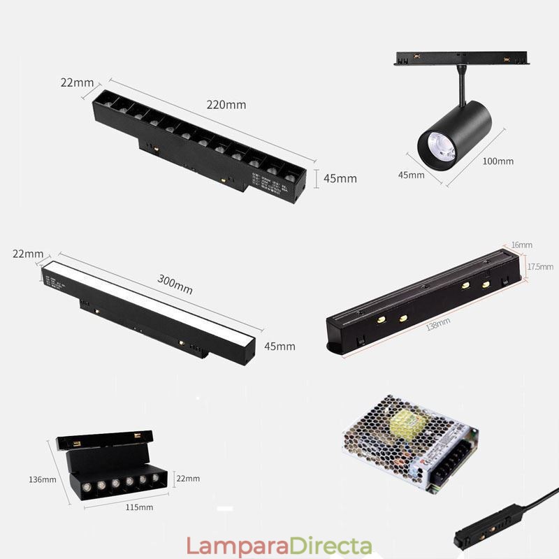 Foco empotrable con riel magnético, luz decorativa, 3 m x 2