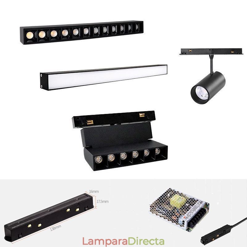 Foco de riel magnético empotrado, luz decorativa, 6 m x 2